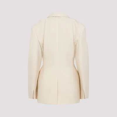 Carven Parchment White Wool Blazer With Notched Collar In Beige