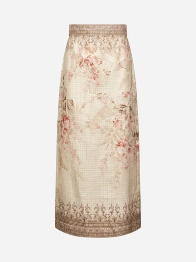 Zimmermann Tropical Floral Linen Pencil Skirt