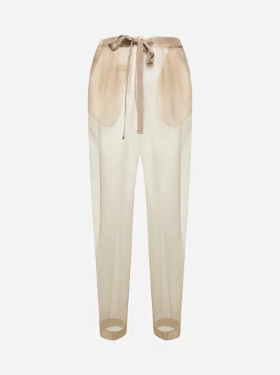 Khaite Beige Semi-transparent Silk Pants With Drawstring Waist