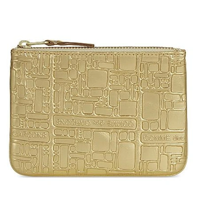 Shop Comme Des Garçons Embossed Small Metallic Leather Pouch In Gold Emb