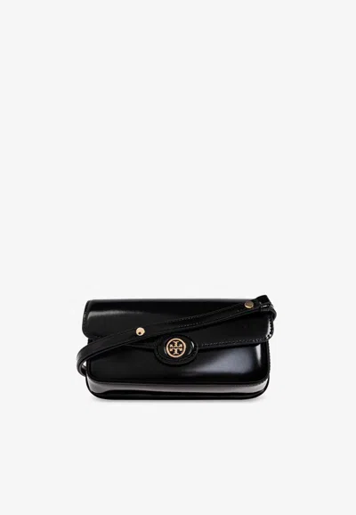 Tory Burch Robinson Spazzolato Rectangular Crossbody Bag In Black