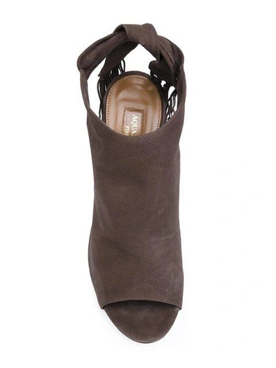 Shop Aquazzura 'fringe Tie' Sandals In Brown