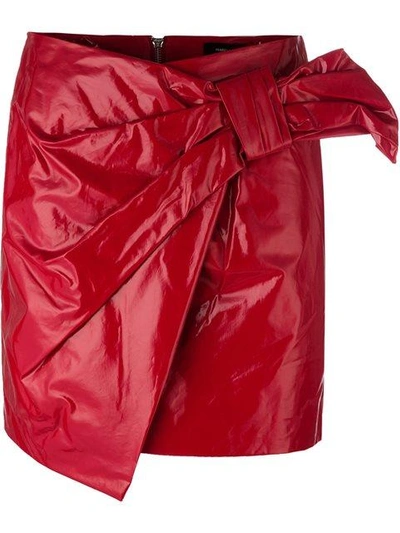 Isabel Marant Anders' Asymmetric Laminated Mock Wrap Skirt In Red