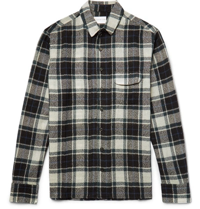Shop Simon Miller Bexar Slim-fit Checked Wool-gauze Shirt In Dark Green