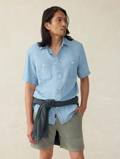 Faherty Short-sleeve Tried And True Chambray Shirt In Vintage Indigo