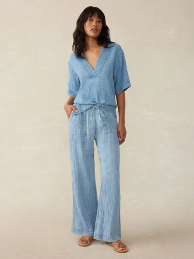 Faherty Dune Cotton Gauze Drawstring Pants In Light Indigo Wash