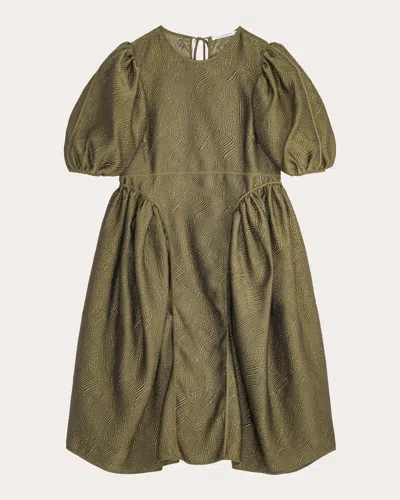 Cecilie Bahnsen Fonda Kaze Matelassé Dress Olive In Green