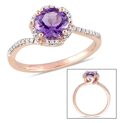 Mimi & Max Amethyst And 1/10ct Tw Diamond Floral Halo Ring 14k Rose Gold In Purple