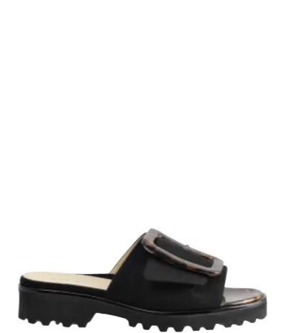 Ron White Candra Tort Lug Slide Sandal In Black