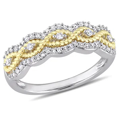 Mimi & Max 1/4ct Tw Diamond Braided Ring 2- Tone 10k Yellow And White Gold In White