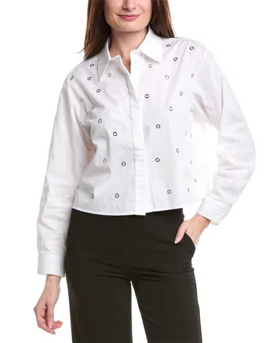 Vince Camuto Rivet Detail Crop Button-up Shirt In White