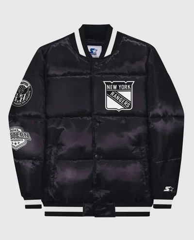 Starter Men's New York Rangers Down Fill Puffer Jacket In Black In Black