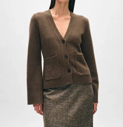 White + Warren Cashmere Luxe Waisted Cardigan Sweater In Russet Brown In Multi