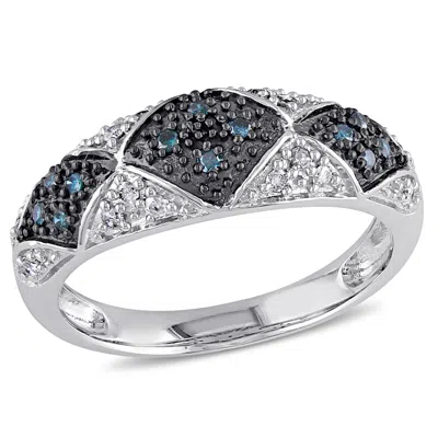 Mimi & Max 1/4ct Tw Blue And White Diamond Cocktail Ring Sterling Silver In Blue