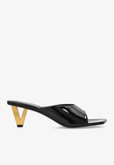 Versace V2025 55 Patent Leather Mules In Black