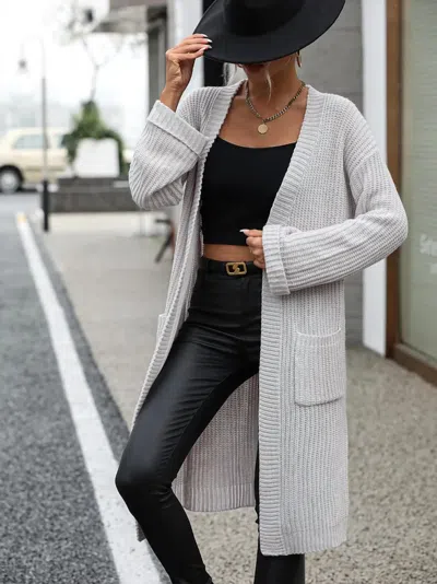 Epretty Knit Long Open Cardigan In Grey In Grey