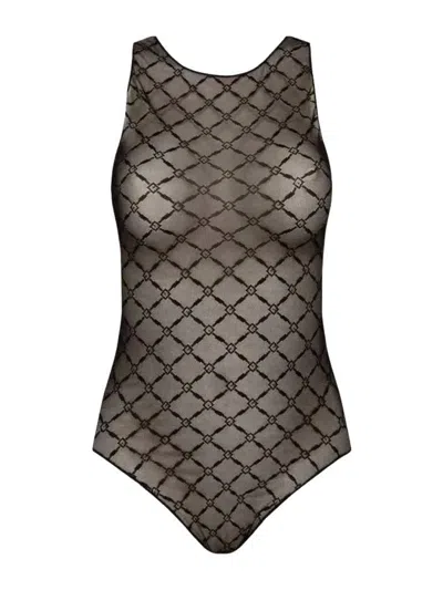Elisabetta Franchi Sheer Patterned Tulle Bodysuit In Black
