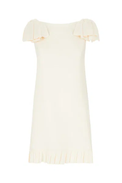 Valentino Ruffled Wool And Silk-blend Crepe Mini Dress In Beige