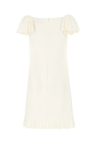 Valentino Ruffled Wool And Silk-blend Crepe Mini Dress In Beige