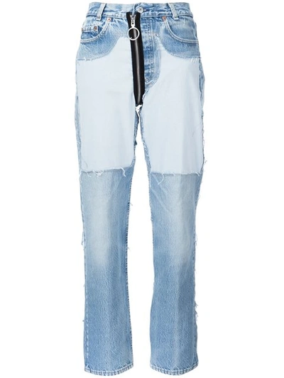 Off-white Distressed High-waist Jeans With Zipper In Blue