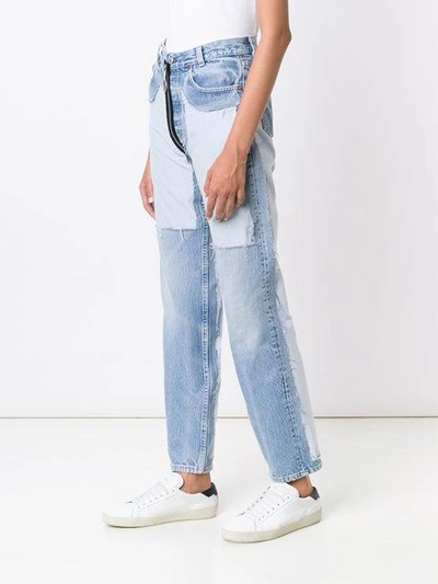 Shop Off-white Contrast Panel Boyfriend Jeans - Blue