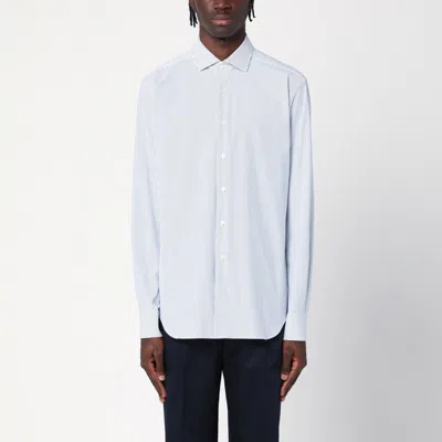 Xacus White Shirt With Blue Stripes In Blue