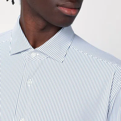 Xacus White Shirt With Blue Stripes In Blue