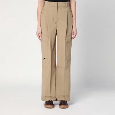 Moncler Logo Patch Straight Cargo Pants In Beige