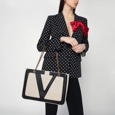 Valentino Garavani Garavani Viva Superstar Medium Nappa Leather Shopping Bag Woman Butter/black Uni In White