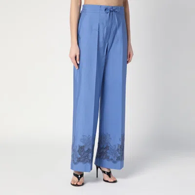 P.a.r.o.s.h Elastic-waist Pants With Floral-embroidery In Blue