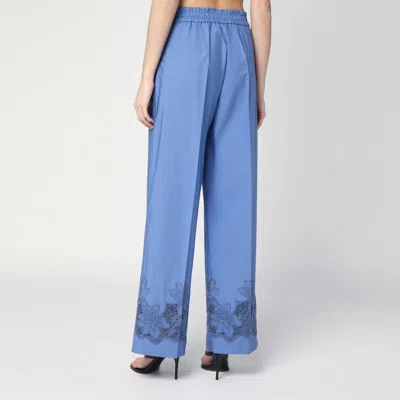 P.a.r.o.s.h Elastic-waist Pants With Floral-embroidery In Blue