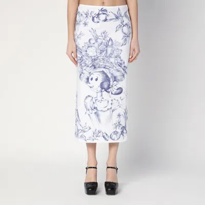 Moschino Maxi Skirt With Whimsical Floral Character Illustration In White