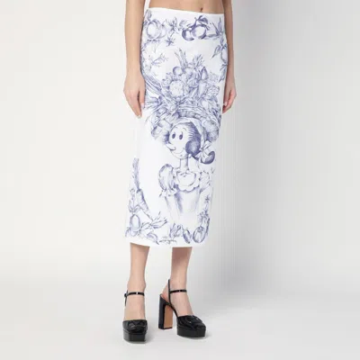 Moschino Maxi Skirt With Whimsical Floral Character Illustration In White