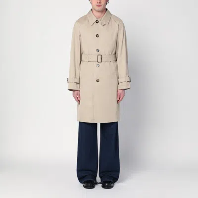 Burberry Beige Cotton Trench Coat With Belt Men In Beige