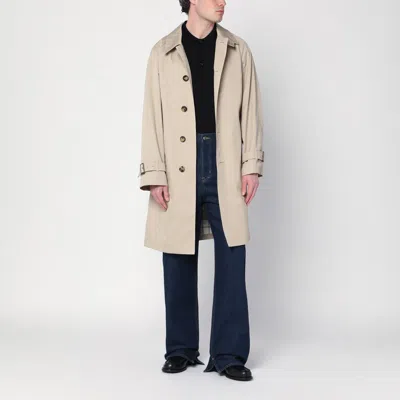 Burberry Beige Cotton Trench Coat With Belt Men In Beige