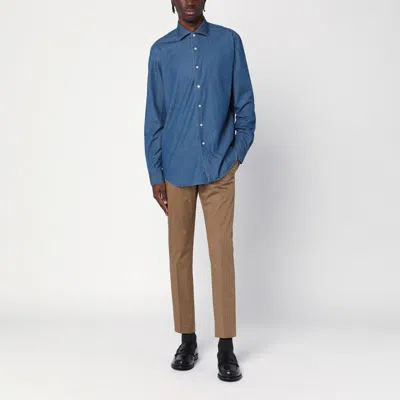 Xacus Indigo Blue Denim Cotton Shirt In Blue