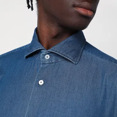 Xacus Indigo Blue Denim Cotton Shirt In Blue