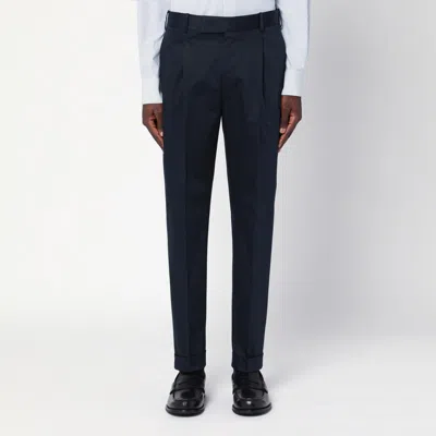 Pt Torino Blue Pants With Pleats And Belt Loops In Cotton Blend Man In Blue