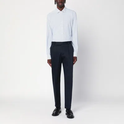 Pt Torino Blue Pants With Pleats And Belt Loops In Cotton Blend Man In Blue