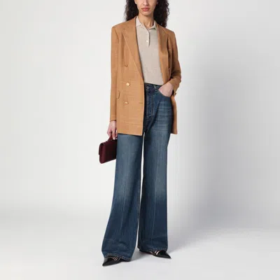 Tagliatore Double-breasted Jacket With Back Vent In Brown