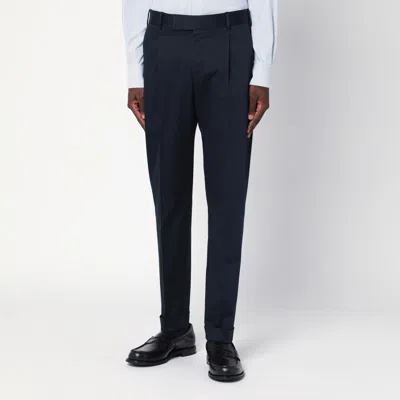 Pt Torino Blue Pants With Pleats And Belt Loops In Cotton Blend Man In Blue