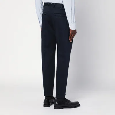 Pt Torino Blue Pants With Pleats And Belt Loops In Cotton Blend Man In Blue