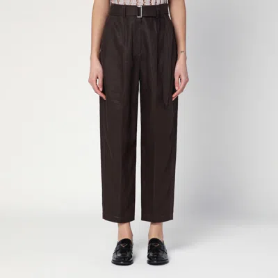 Brunello Cucinelli Dark Chocolate Linen Trousers With Practical Belt In Brown