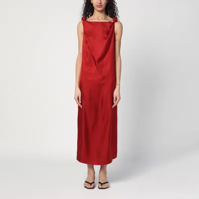 Loulou Studio Moun Sleeveless Draped Silk Midi Dress In Red