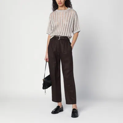 Brunello Cucinelli Dark Chocolate Linen Trousers With Practical Belt In Brown