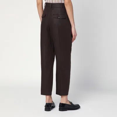 Brunello Cucinelli Dark Chocolate Linen Trousers With Practical Belt In Brown