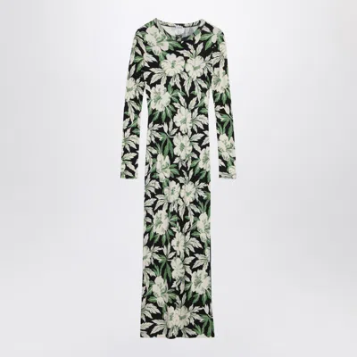 Loewe Midi Floral Patterned Dress With Long Sleeves In Green