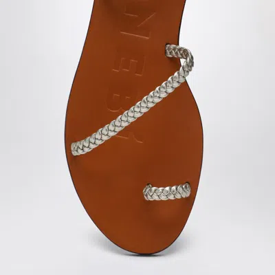 Manebi Platinum Leather Thong Sandals With Ring In Brown