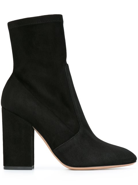 black suede block heel booties