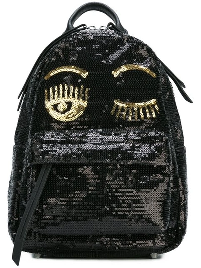 Chiara Ferragni Sequin Embellished Wink Backpack In Black